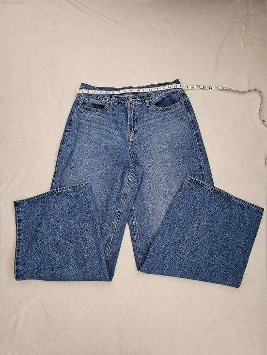 OLD NAVY 100% Cotton Wide-Leg Mid-Rise WOW Baggy Womens Jeans Washed Blue Sz 12T - Picture 5 of 16